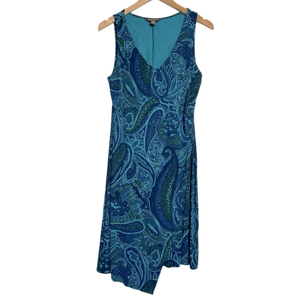 Tommy Bahama Teal Asymmetrical Paisley Dress  Resort Medium